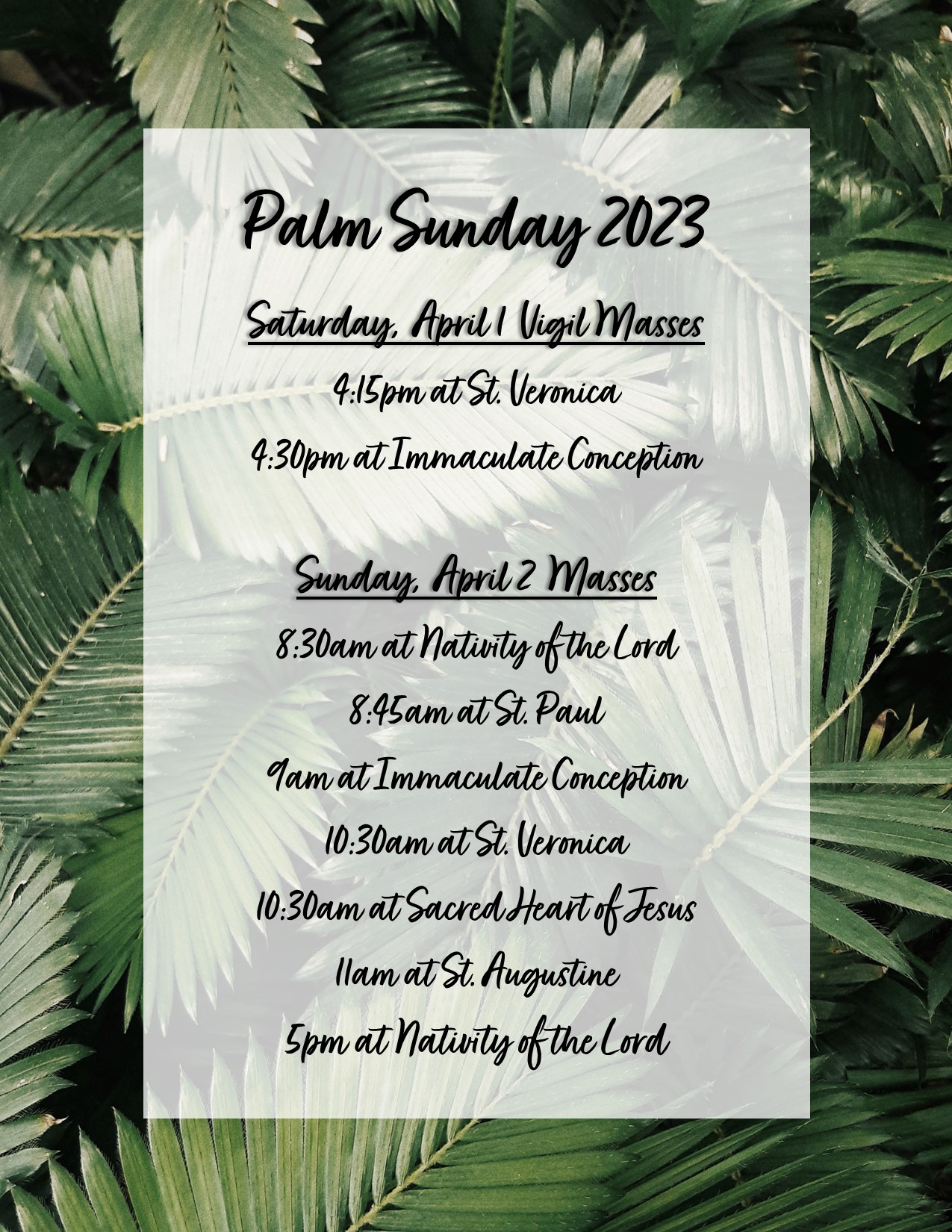Palm Sunday Masses Saint Augustine Church
